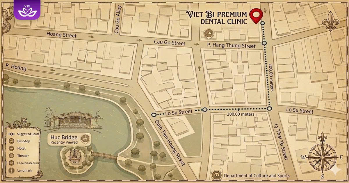 Map and storefront of Viet Bi Dental Clinic for dental tourism in Hanoi