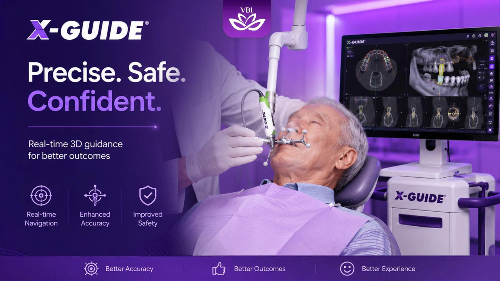 Painless technology X-Guide navigation for teeth implants for seniors